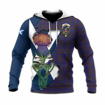 Elliot Tartan Family Crest Knitted Hoodie Scottish Thistle Celtic Inspired