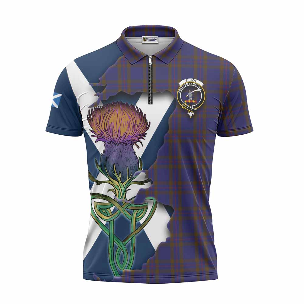 Tartan Vibes Clothing Elliot Tartan Family Crest Zipper Polo Shirt Scottish Thistle Celtic Inspired