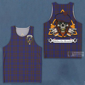 Tartan Vibes Clothing Elliot Tartan Men's Tank Top with Family Crest and Bearded Skull Holding Bottles of Whiskey