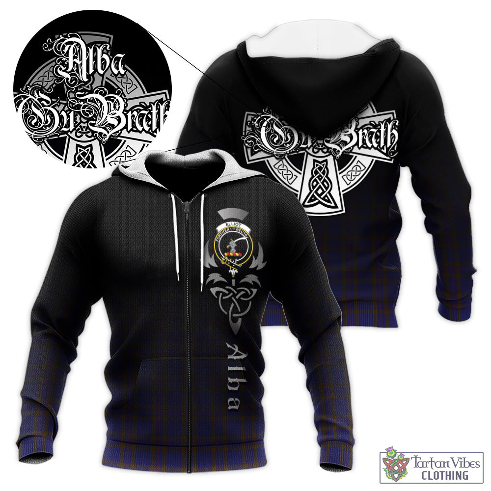 Tartan Vibes Clothing Elliot Tartan Knitted Hoodie Featuring Alba Gu Brath Family Crest Celtic Inspired