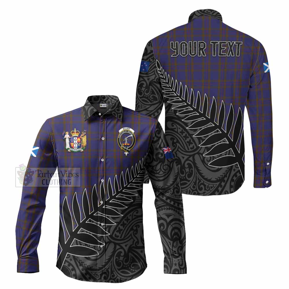 Tartan Vibes Clothing Elliot Crest Tartan Long Sleeve Button Shirt with New Zealand Silver Fern Half Style