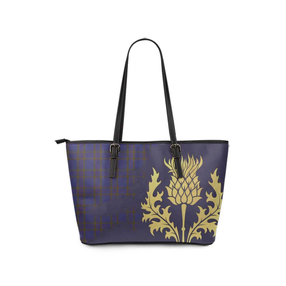 Tartan Vibes Clothing Elliot Tartan Leather Tote Bag Gold Thistle Style
