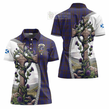 Tartan Vibes Clothing Elliot Tartan Women's Polo Shirt with Family Crest and St. Andrew's Cross Accented by Thistle Vines