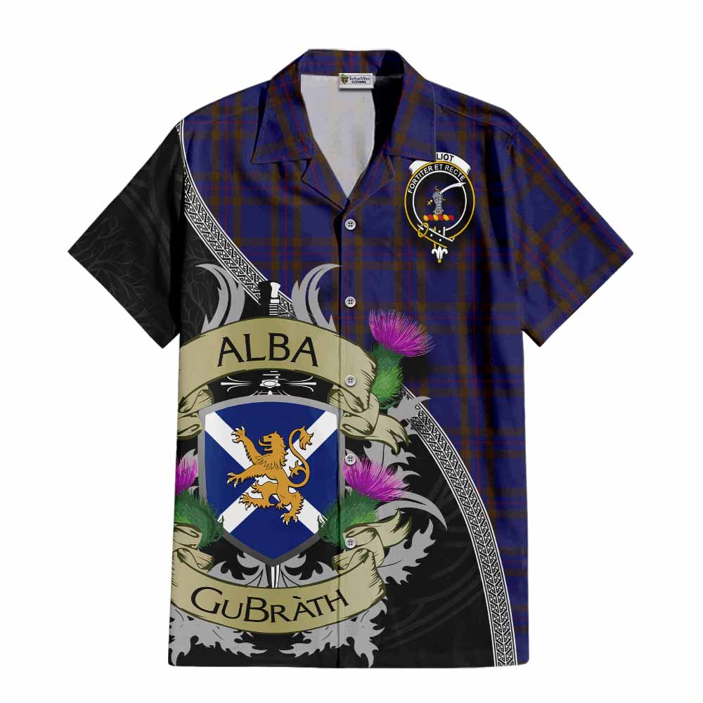 Tartan Vibes Clothing Elliot Tartan Family Crest Short Sleeve Button Shirt Lion Rampant Royal Thistle Shield Celtic Inspired