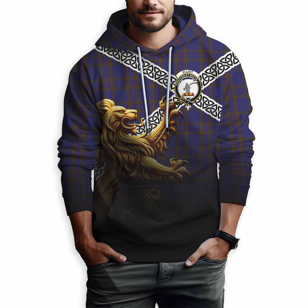 Tartan Vibes Clothing Elliot Crest Tartan Hoodie with Golden Lion Emblem Celtic Style