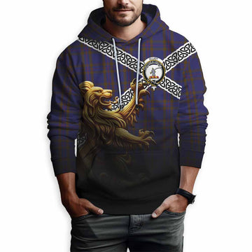 Elliot Crest Tartan Hoodie with Golden Lion Emblem Celtic Style