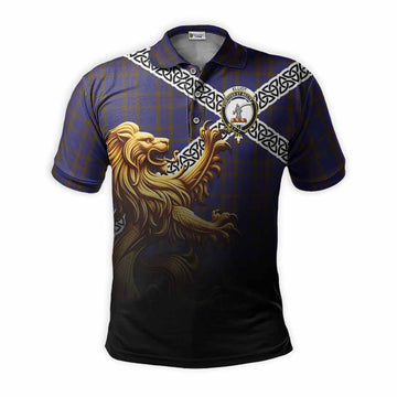 Tartan Vibes Clothing Elliot Crest Tartan Polo Shirt with Golden Lion Emblem Celtic Style