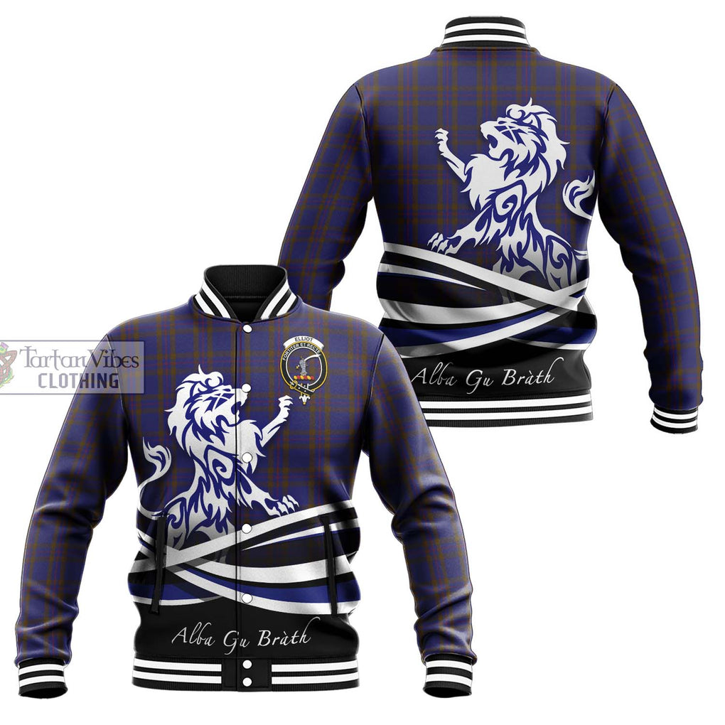 Elliot Tartan Baseball Jacket with Alba Gu Brath Regal Lion Emblem Unisex - Tartanvibesclothing Shop