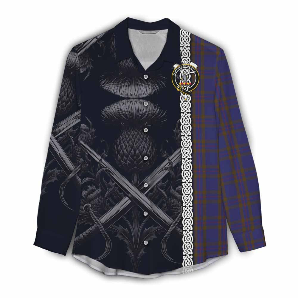 Tartan Vibes Clothing Elliot Tartan Women's Casual Shirt with Family Crest Cross Sword Thistle Celtic Vibes