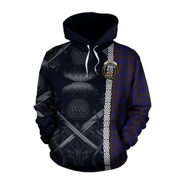 Tartan Vibes Clothing Elliot Tartan Cotton Hoodie with Family Crest Cross Sword Thistle Celtic Vibes