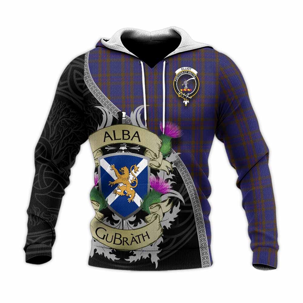 Tartan Vibes Clothing Elliot Tartan Family Crest Knitted Hoodie Lion Rampant Royal Thistle Shield Celtic Inspired