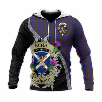 Elliot Tartan Family Crest Knitted Hoodie Lion Rampant Royal Thistle Shield Celtic Inspired