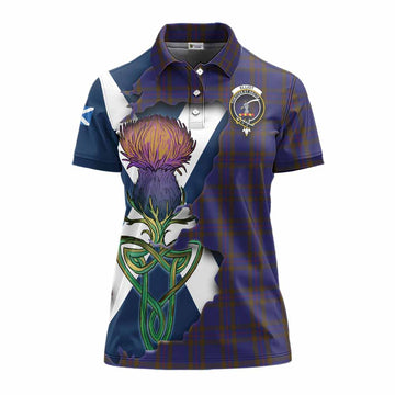 Elliot Tartan Family Crest Women's Polo Shirt Scottish Thistle Celtic Inspired