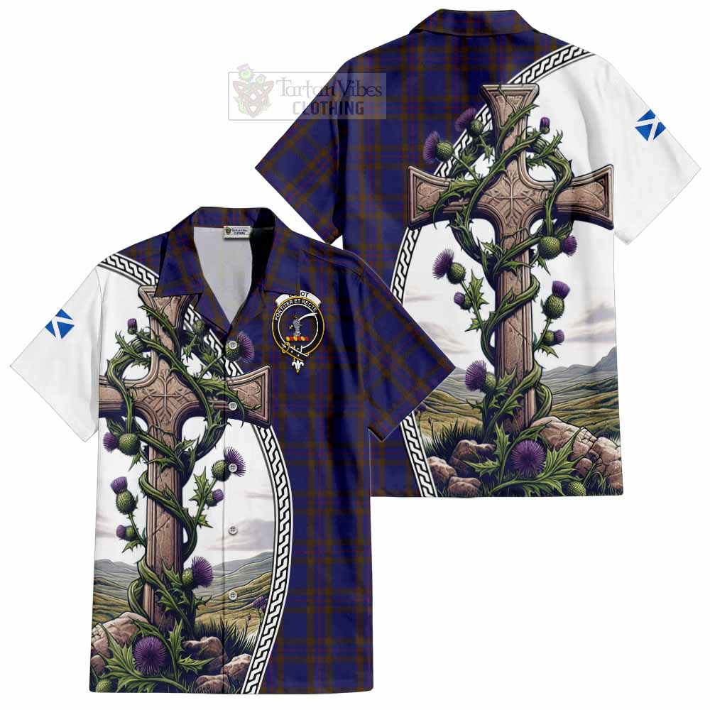 Tartan Vibes Clothing Elliot Tartan Short Sleeve Button Shirt with Family Crest and St. Andrew's Cross Accented by Thistle Vines