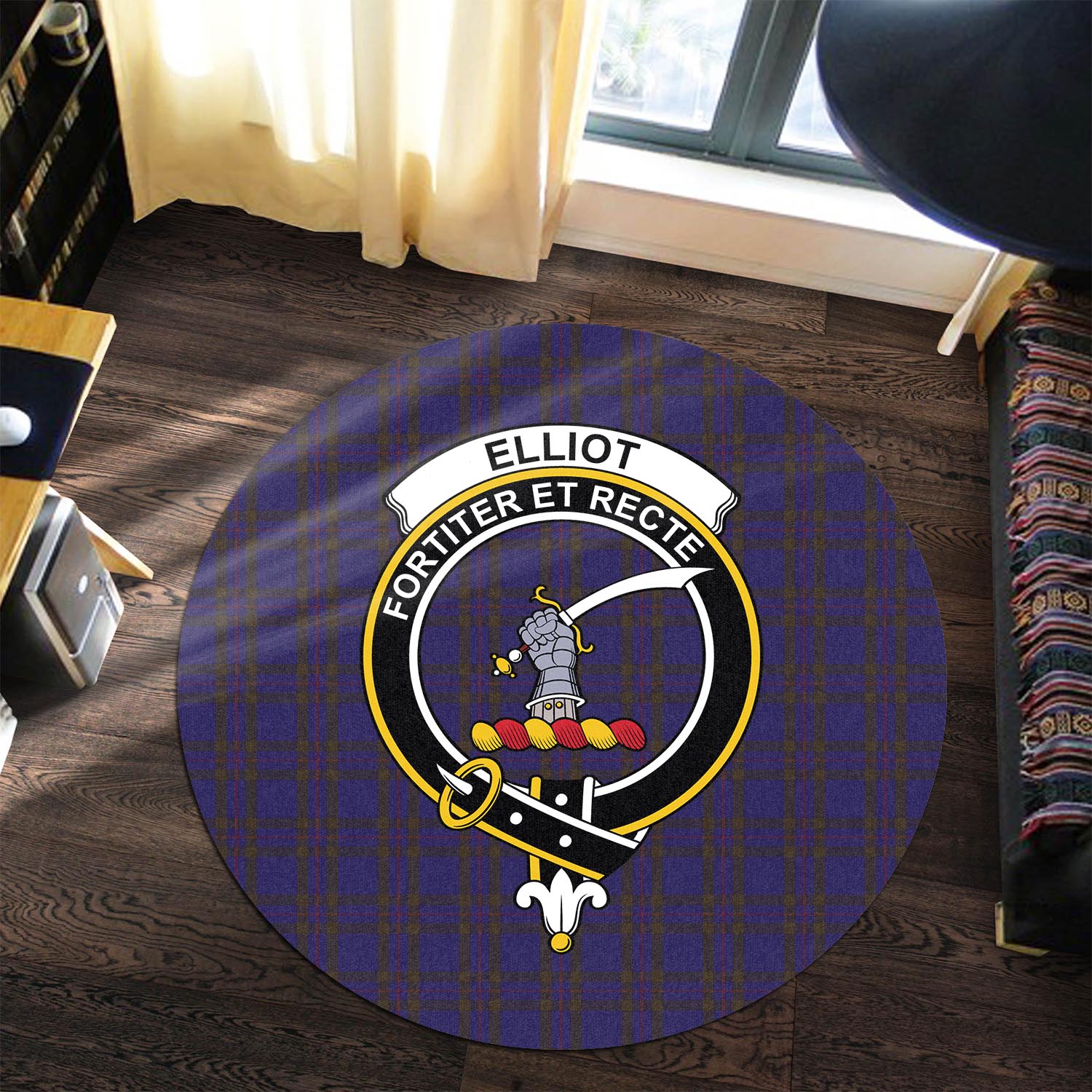 Elliot Tartan Round Rug with Family Crest - Tartanvibesclothing