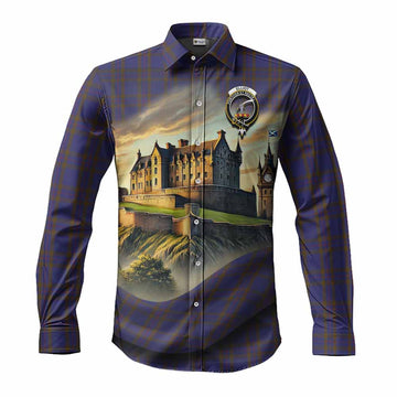 Elliot Tartan Family Crest Long Sleeve Button Shirt with Scottish Ancient Castle Style