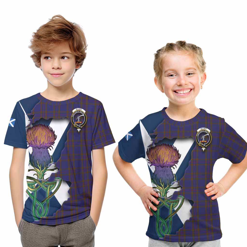 Tartan Vibes Clothing Elliot Tartan Family Crest Kid T-Shirt Scottish Thistle Celtic Inspired