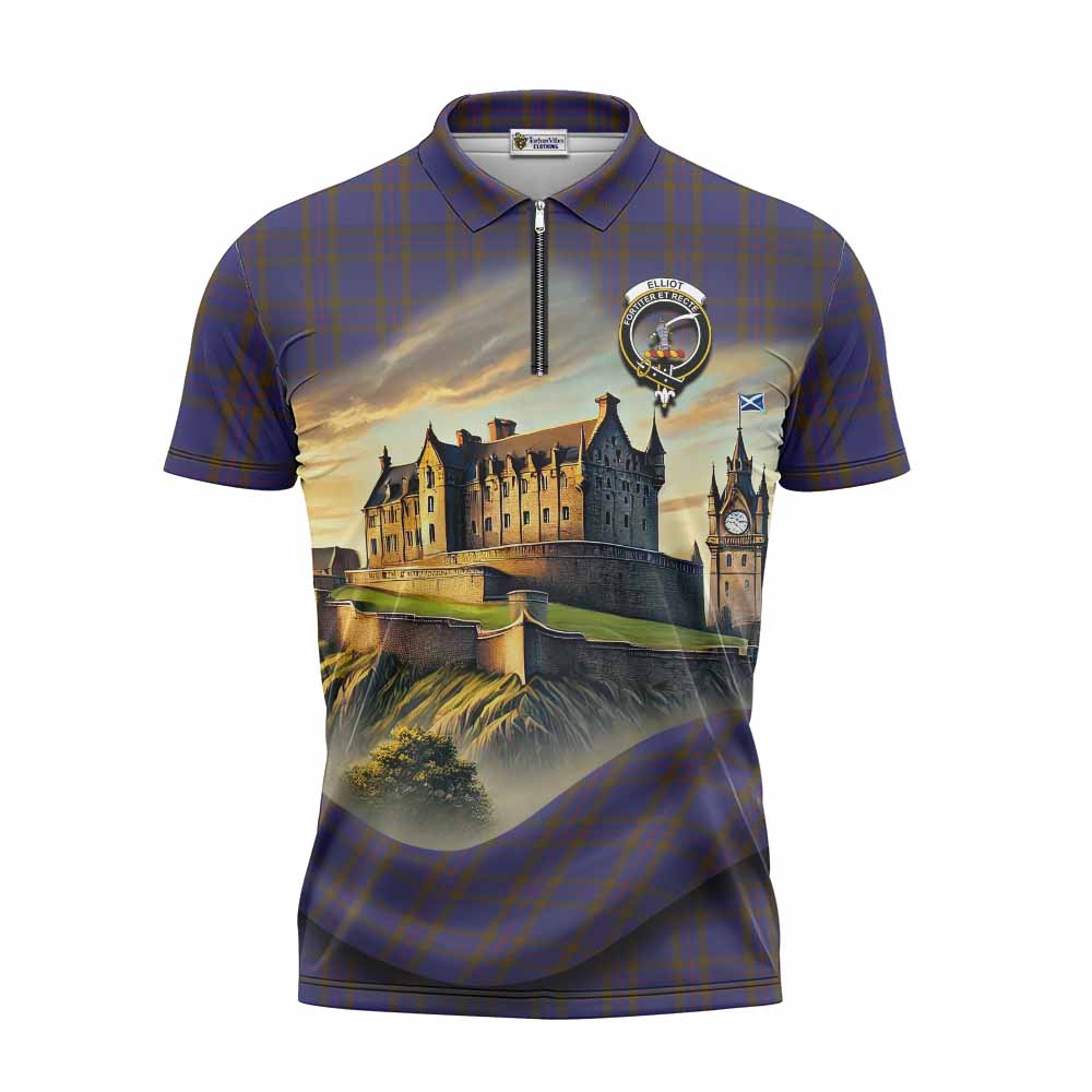 Tartan Vibes Clothing Elliot Tartan Family Crest Zipper Polo Shirt with Scottish Ancient Castle Stype