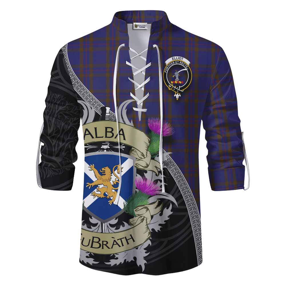 Tartan Vibes Clothing Elliot Tartan Family Crest Ghillie Kilt Shirt Lion Rampant Royal Thistle Shield Celtic Inspired