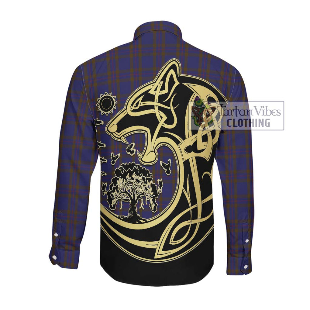 Elliot Tartan Long Sleeve Button Shirt with Family Crest Celtic Wolf Style Men's Shirt - Tartan Vibes Clothing