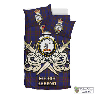 Elliot Tartan Bedding Set with Clan Crest and the Golden Sword of Courageous Legacy