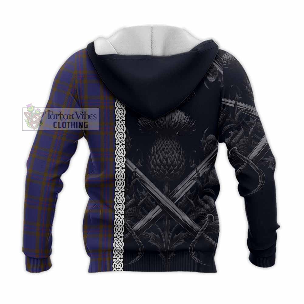 Tartan Vibes Clothing Elliot Tartan Knitted Hoodie with Family Crest Cross Sword Thistle Celtic Vibes
