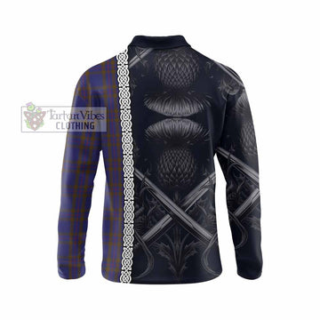 Tartan Vibes Clothing Elliot Tartan Long Sleeve Polo Shirt with Family Crest Cross Sword Thistle Celtic Vibes