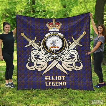 Elliot Tartan Quilt with Clan Crest and the Golden Sword of Courageous Legacy