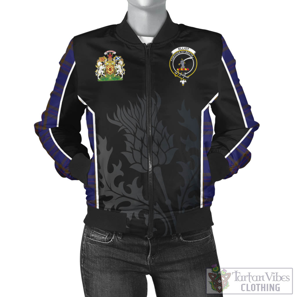 Tartan Vibes Clothing Elliot Tartan Bomber Jacket with Family Crest and Scottish Thistle Vibes Sport Style