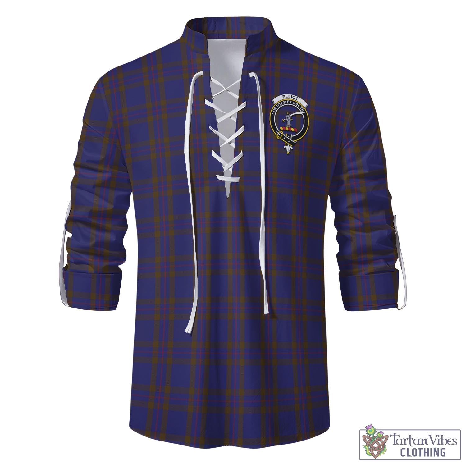 Tartan Vibes Clothing Elliot Tartan Men's Scottish Traditional Jacobite Ghillie Kilt Shirt with Family Crest