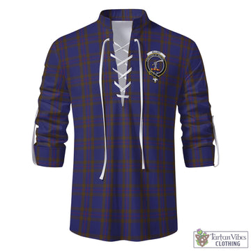 Elliot Tartan Men's Scottish Traditional Jacobite Ghillie Kilt Shirt with Family Crest
