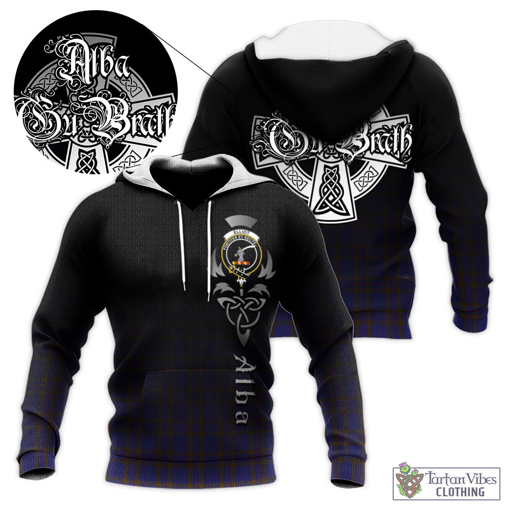 Tartan Vibes Clothing Elliot Tartan Knitted Hoodie Featuring Alba Gu Brath Family Crest Celtic Inspired