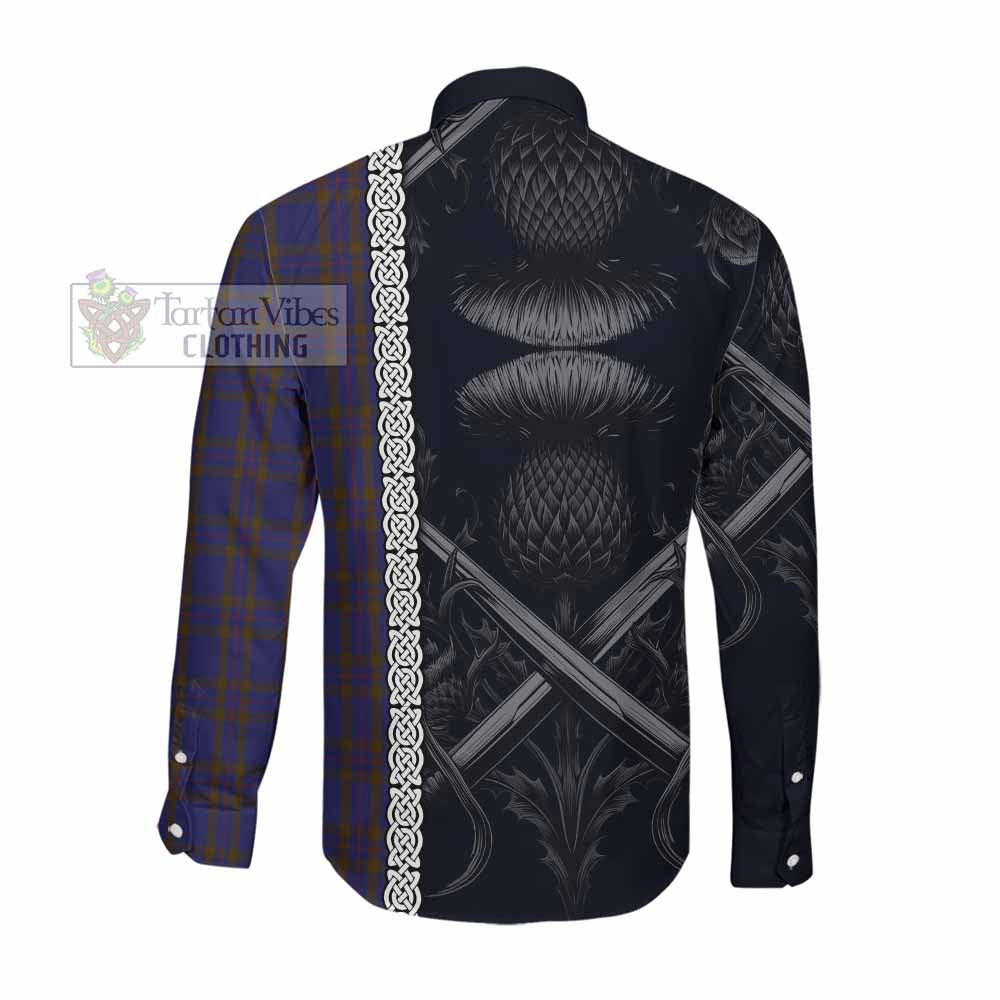Tartan Vibes Clothing Elliot Tartan Long Sleeve Button Shirt with Family Crest Cross Sword Thistle Celtic Vibes