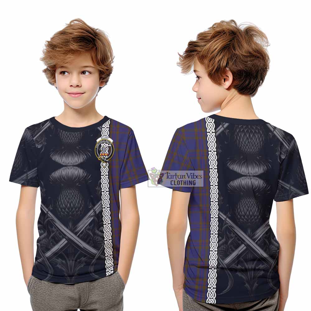 Tartan Vibes Clothing Elliot Tartan Kid T-Shirt with Family Crest Cross Sword Thistle Celtic Vibes