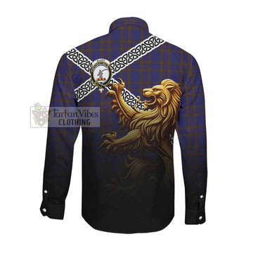 Elliot Crest Tartan Long Sleeve Button Shirt with Golden Lion Emblem Celtic Style