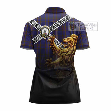 Elliot Crest Tartan Women's Polo Shirt with Golden Lion Emblem Celtic Style