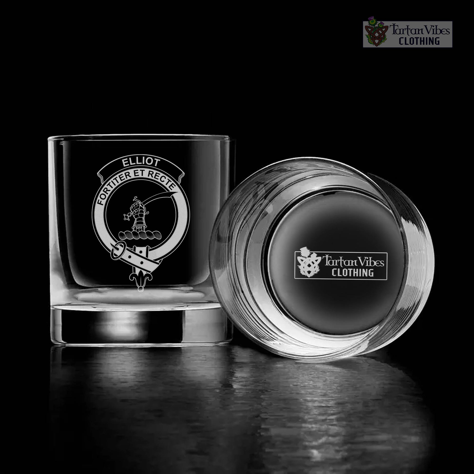 Tartan Vibes Clothing Elliot Family Crest Engraved Whiskey Glass with Handle