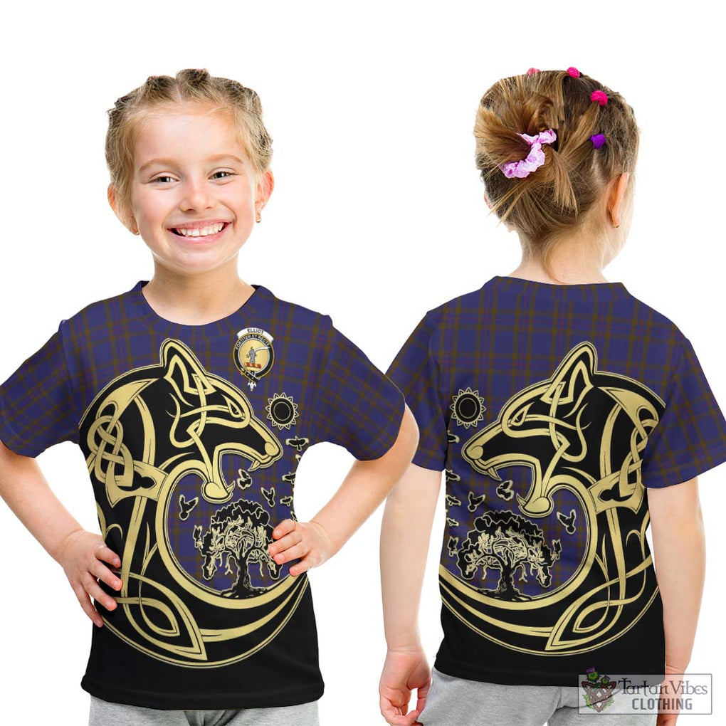 Elliot Tartan Kid T-Shirt with Family Crest Celtic Wolf Style - Tartan Vibes Clothing
