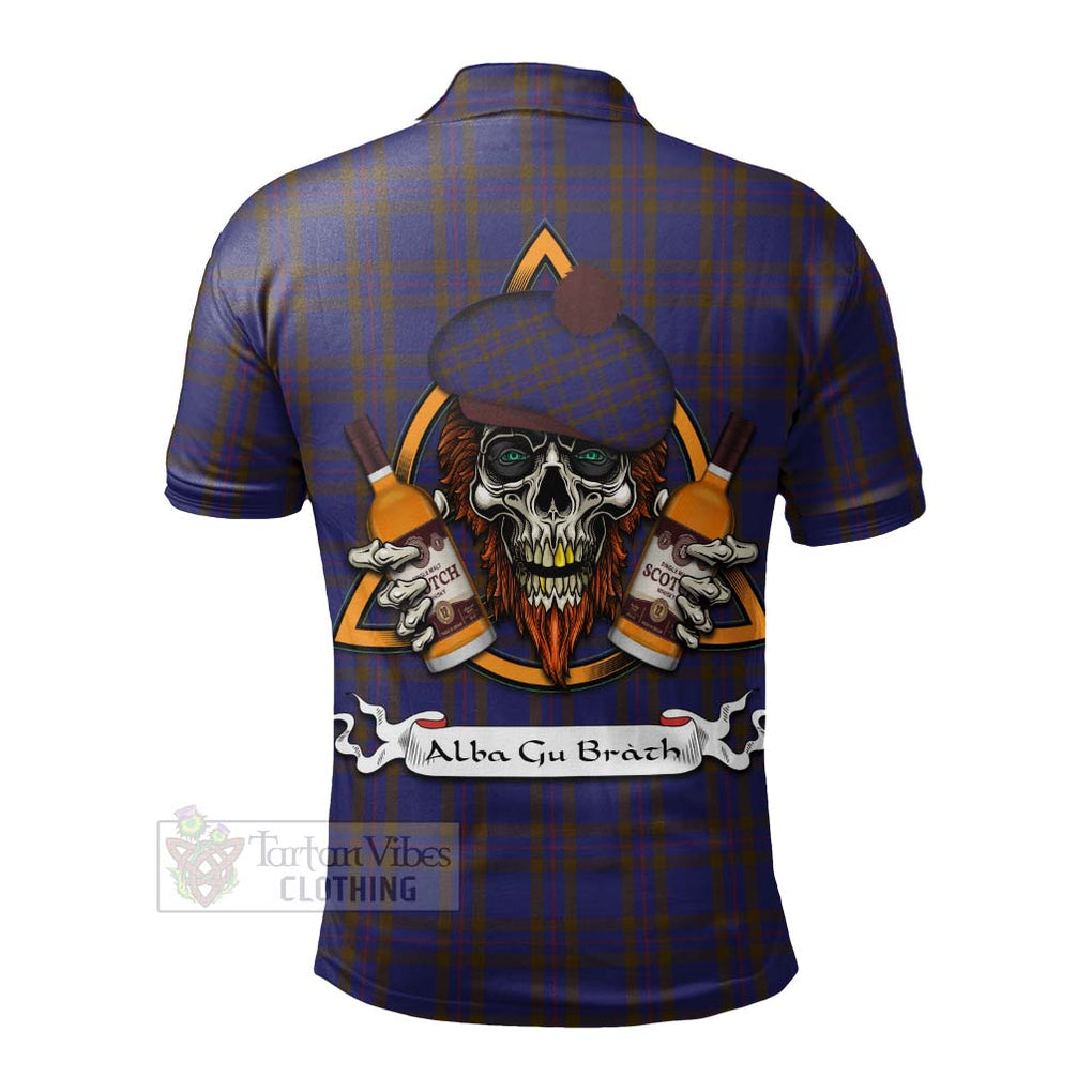 Tartan Vibes Clothing Elliot Tartan Polo Shirt with Family Crest and Bearded Skull Holding Bottles of Whiskey