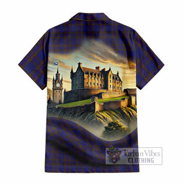 Tartan Vibes Clothing Elliot Tartan Family Crest Short Sleeve Button Shirt with Scottish Ancient Castle Style