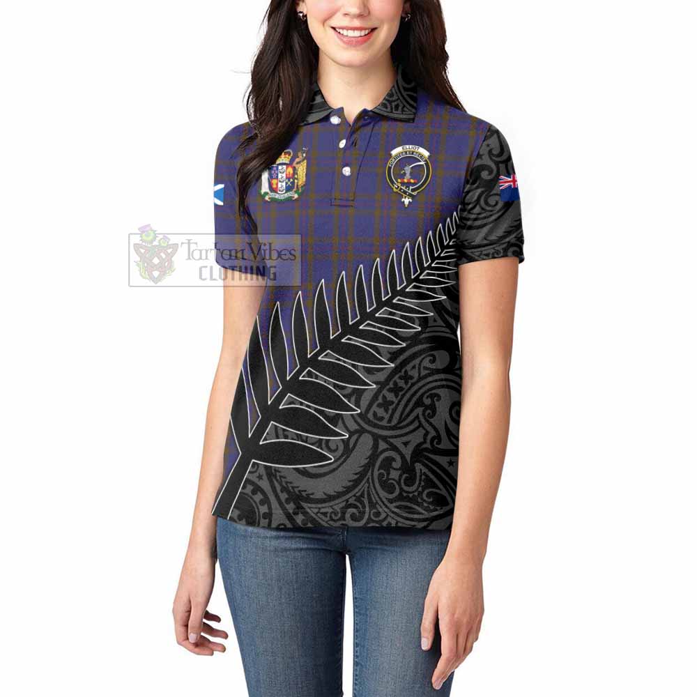 Tartan Vibes Clothing Elliot Crest Tartan Women's Polo Shirt with New Zealand Silver Fern Half Style