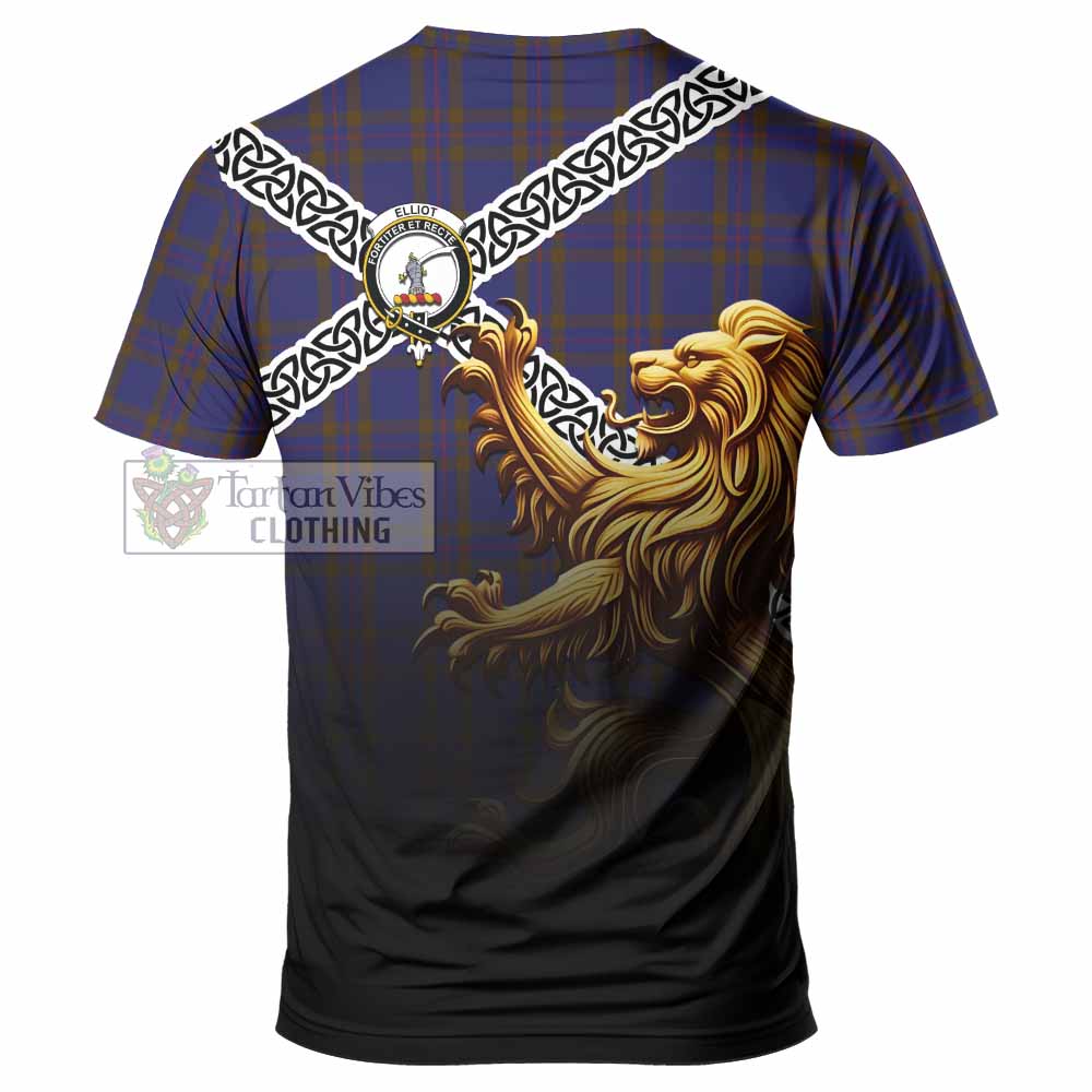 Tartan Vibes Clothing Elliot Crest Tartan T-Shirt with Golden Lion Emblem Celtic Style