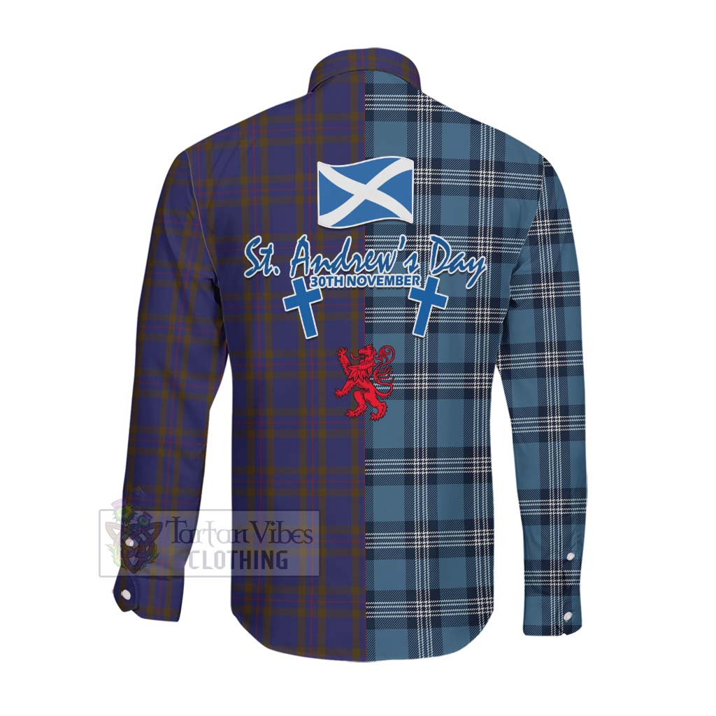 Tartan Vibes Clothing Elliot Tartan Long Sleeve Button Shirt Happy St. Andrew's Day Half Tartan Style