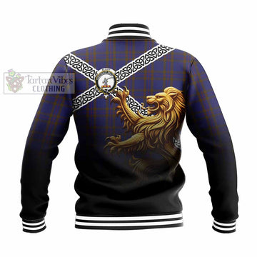 Elliot Crest Tartan Baseball Jacket with Golden Lion Emblem Celtic Style