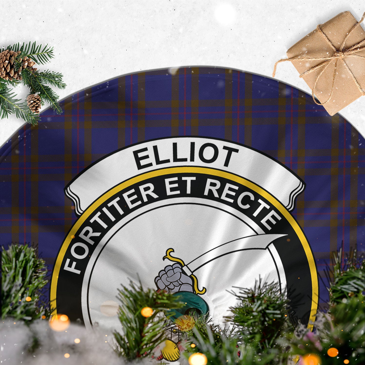 Elliot Tartan Christmas Tree Skirt with Family Crest - Tartanvibesclothing