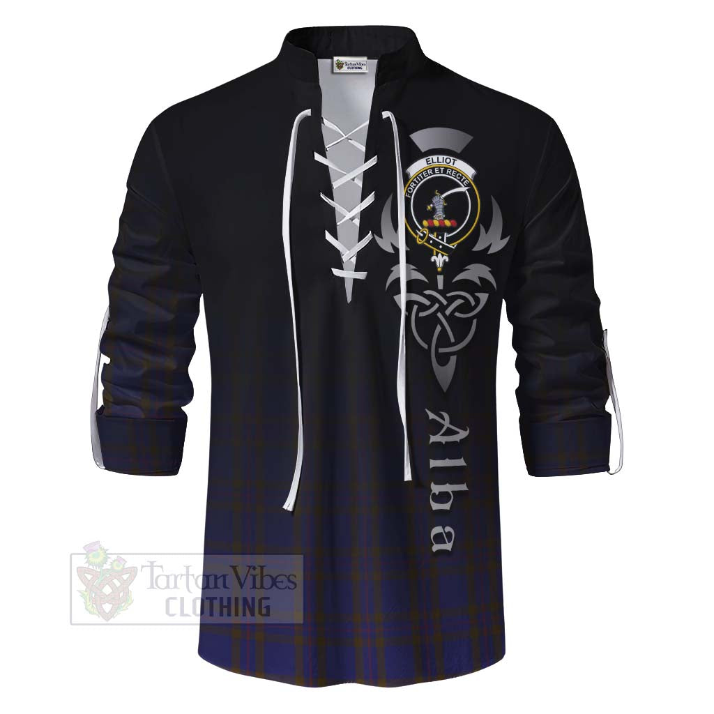 Tartan Vibes Clothing Elliot Tartan Ghillie Kilt Shirt Featuring Alba Gu Brath Family Crest Celtic Inspired