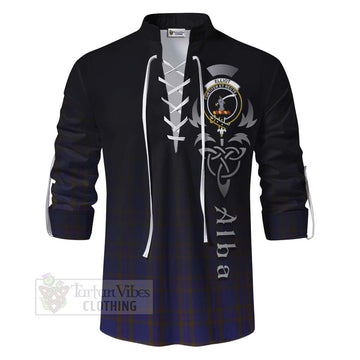 Tartan Vibes Clothing Elliot Tartan Ghillie Kilt Shirt Featuring Alba Gu Brath Family Crest Celtic Inspired
