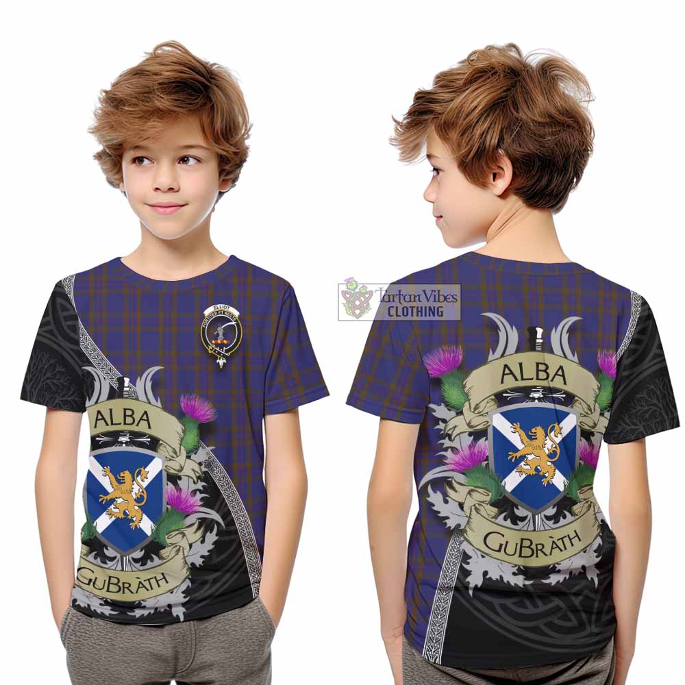 Tartan Vibes Clothing Elliot Tartan Family Crest Kid T-Shirt Lion Rampant Royal Thistle Shield Celtic Inspired