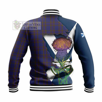 Tartan Vibes Clothing Elliot Tartan Family Crest Baseball Jacket Scottish Thistle Celtic Inspired