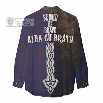 Tartan Vibes Clothing Elliot Tartan Family Crest Women's Casual Shirt Alba Gu Brath Be Brave Lion Ancient Style